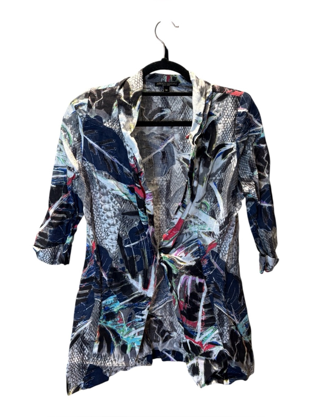 Alberto Makali Linen Multicolor Feather-Print Blazer Jacket